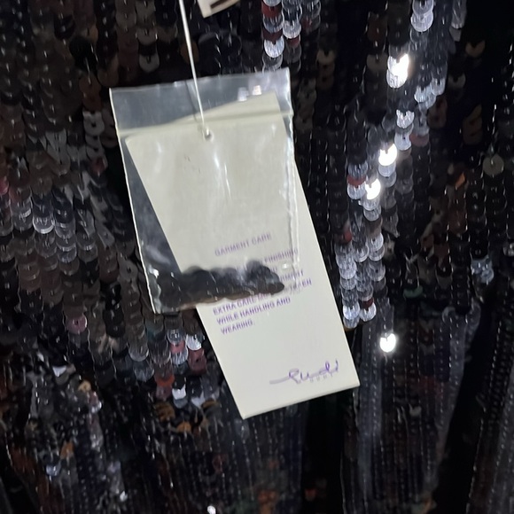 Gudi Black sequin halter mini dress w/ cinching at waist. - Picture 8 of 9